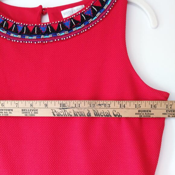 Bisou Bisou M Beaded Collar Top Sleeveless Cropped Tank Textured Fitted Glam Y2K - Picture 10 of 11